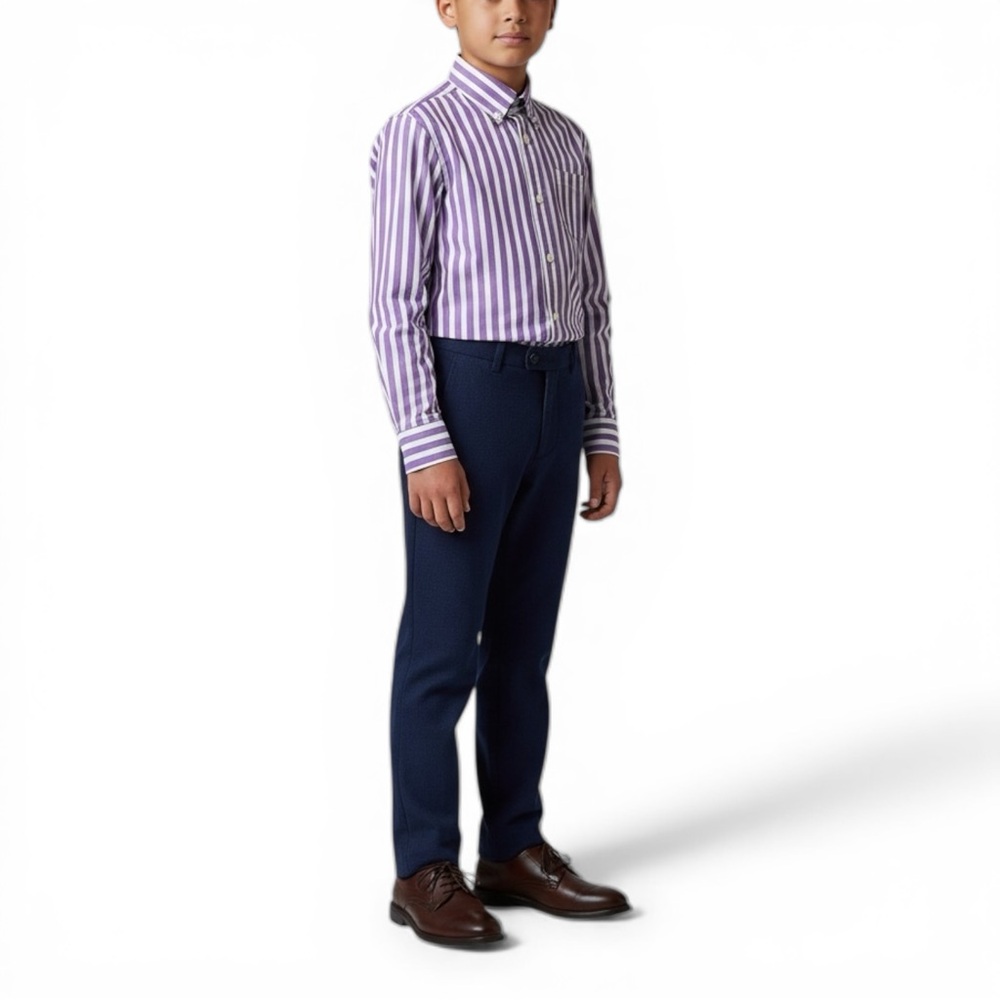 Dan Roma Youth Button Down Dress Shirt Size 7/8 Purple White Stripe Cotton NWT